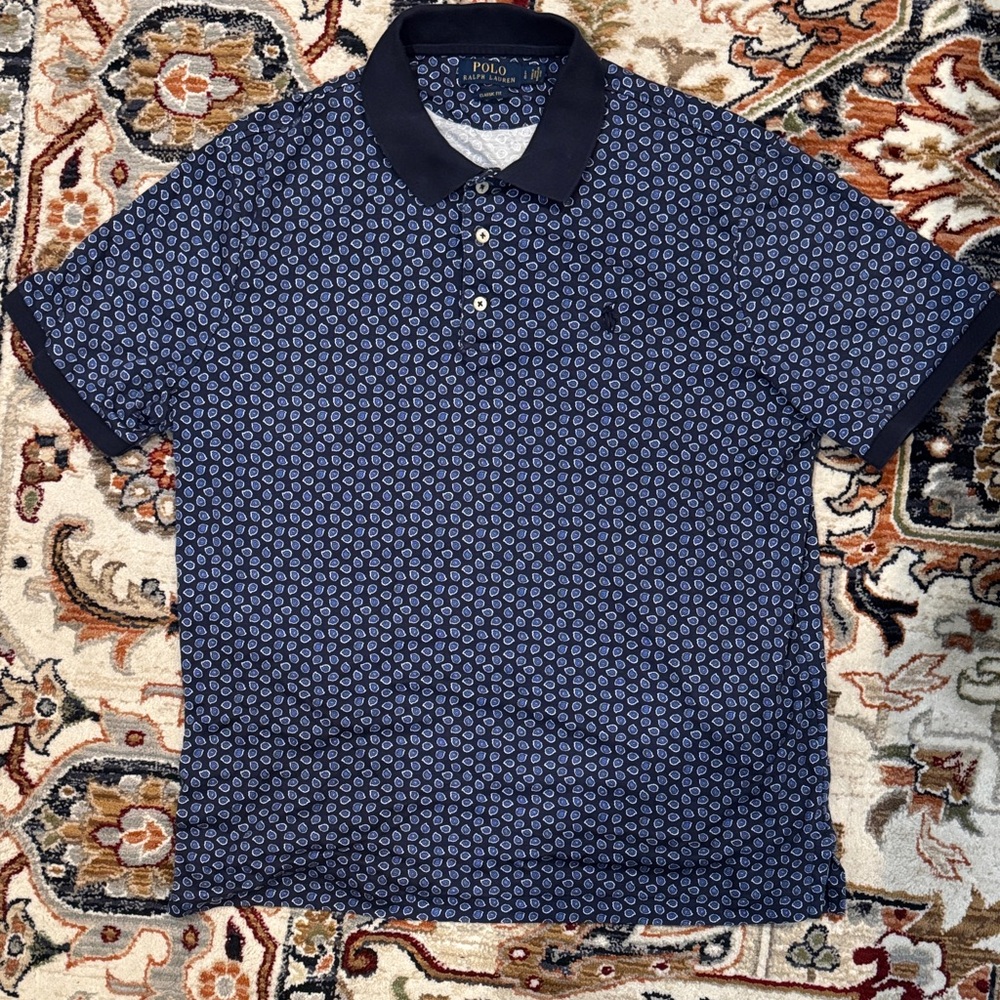 Polo by Ralph Lauren Men's Navy and White Pattern Polo